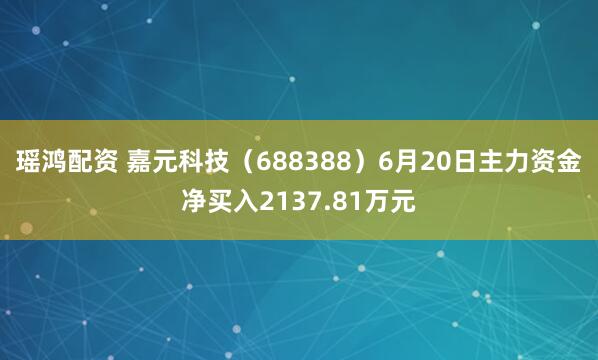 瑶鸿配资 嘉元科技（688388）6月20日主力资金净买入2137.81万元